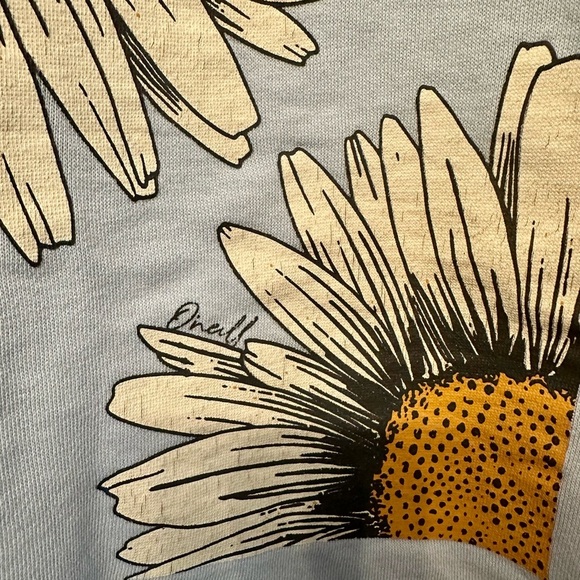 O'Neill Light Blue Sweater with Sunflower Design Small - Picture 2 of 7